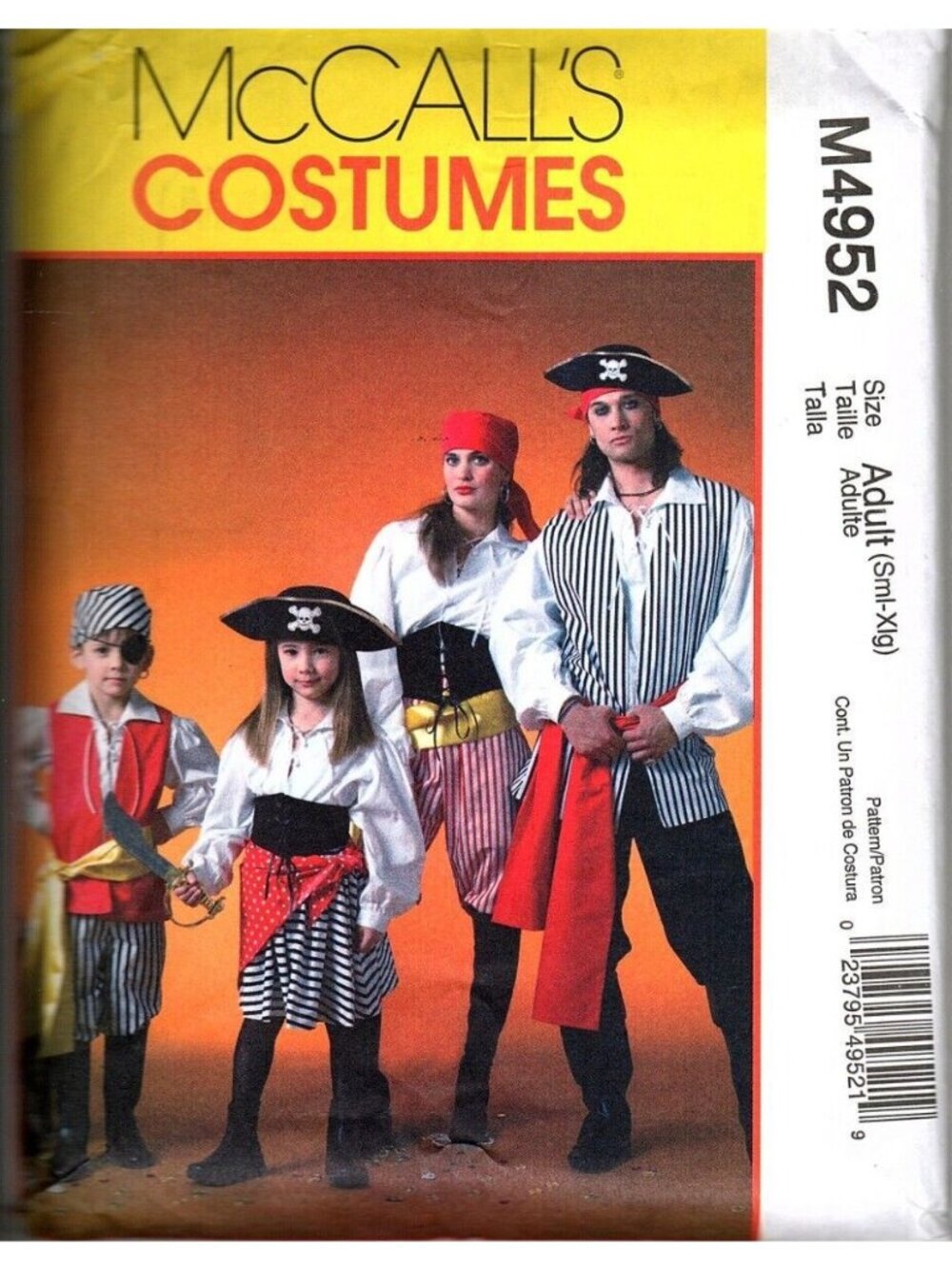 McCalls M4952 Adult Unisex S to XL Pirate Costumes Sewing Patterns